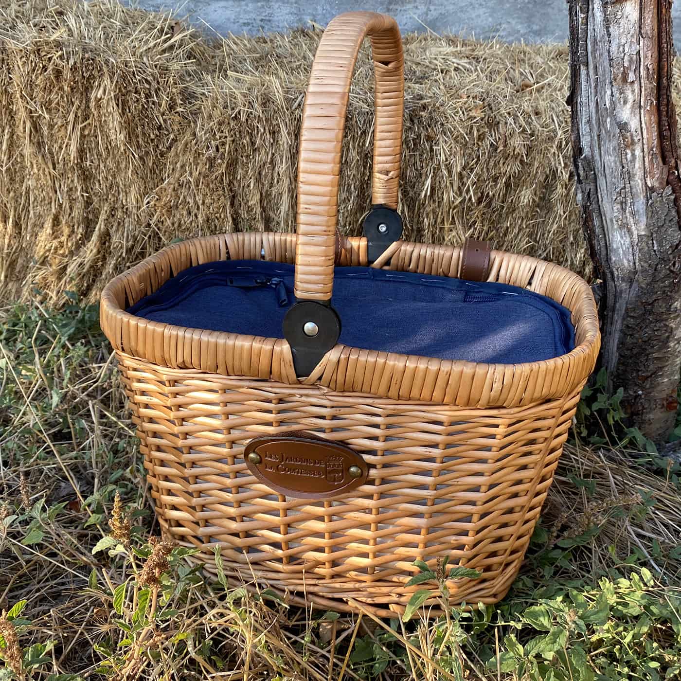 Insulated wicker basket Chantilly blue