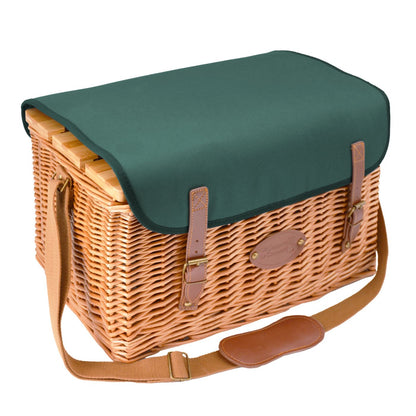Leather picnic basket with table Saint-Honoré green - 4 person