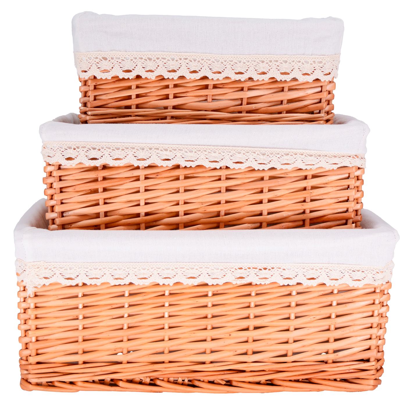 Set of 3 wicker storage baskets - White fabric