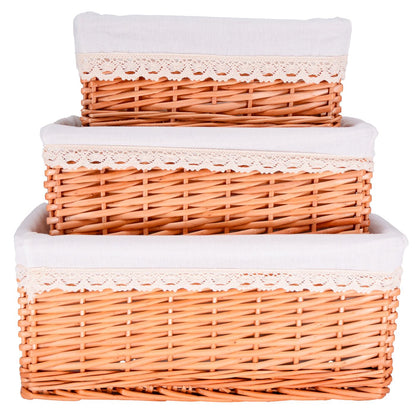 Set of 3 wicker storage baskets - White fabric