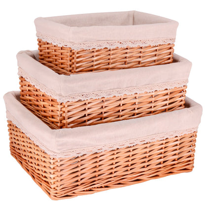 Set of 3 wicker storage baskets - Beige fabric