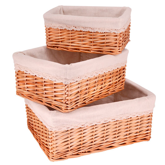 Set of 3 wicker storage baskets - Beige fabric