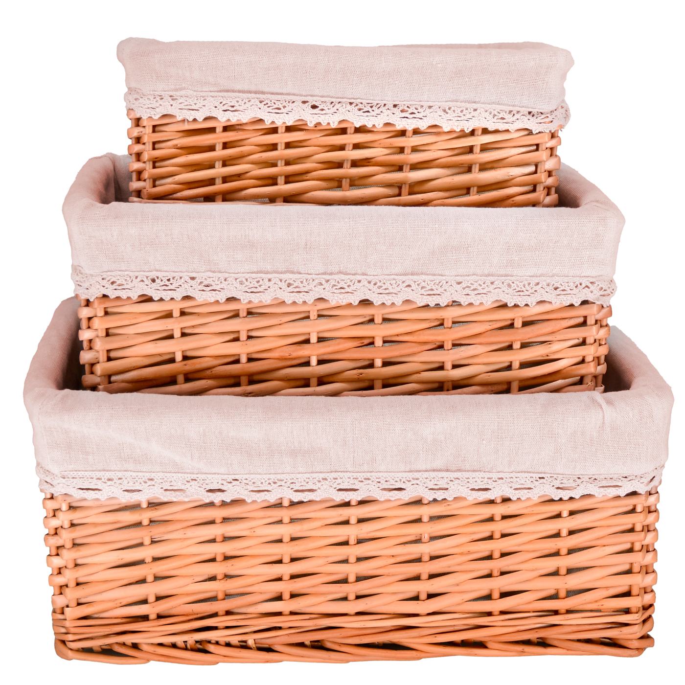 Set of 3 wicker storage baskets - Beige fabric
