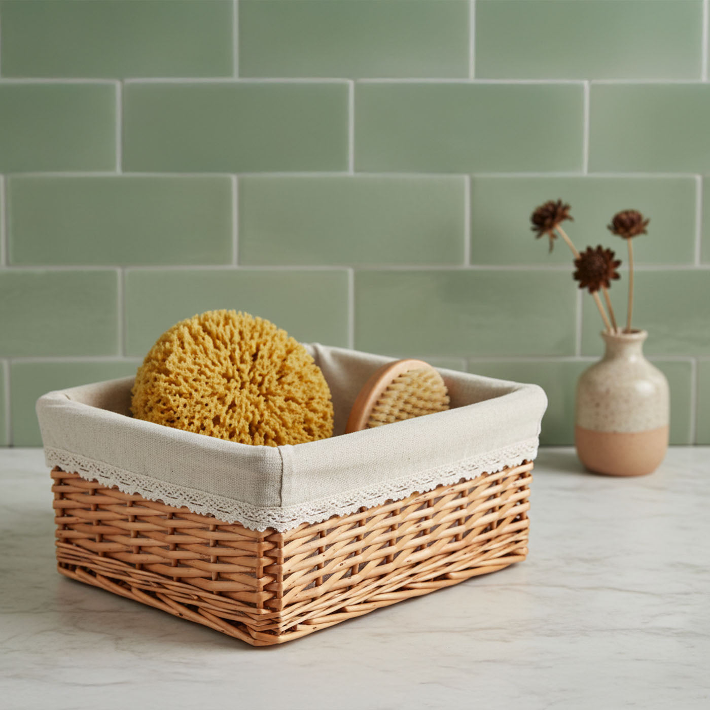 Set of 3 wicker storage baskets - Beige fabric