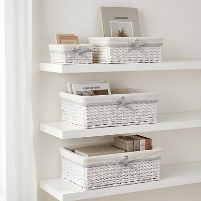 Set of 4 white wicker storage baskets - White fabric