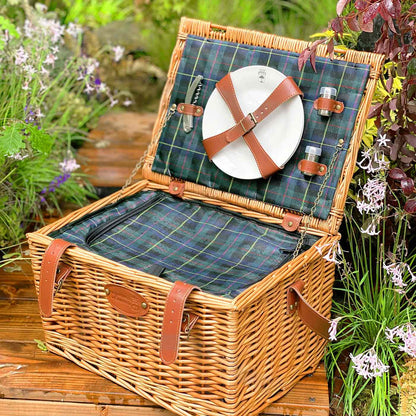 Leather picnic basket Trianon green - 2 person