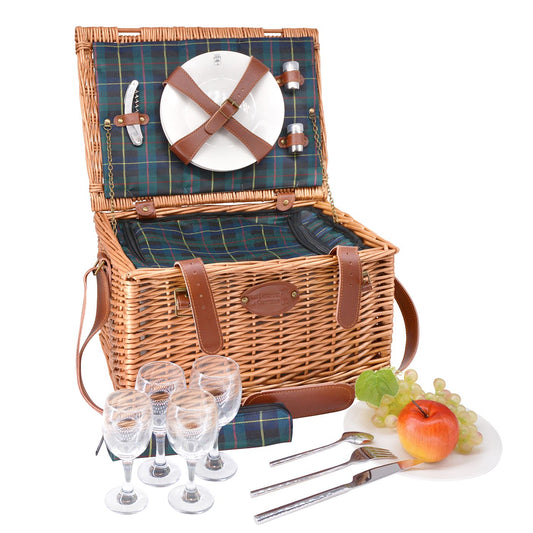 Leather picnic basket Trianon green - 4 person
