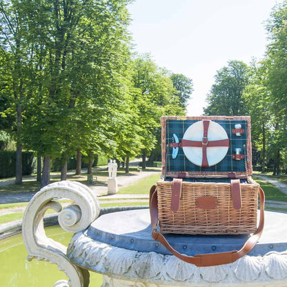 Leather picnic basket Trianon green - 2 person