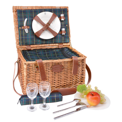 Leather picnic basket Trianon green - 2 person