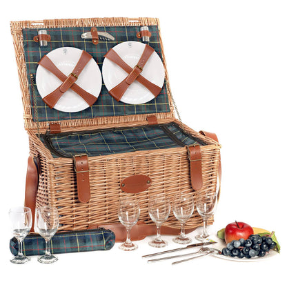 Leather picnic basket Trianon green - 6 person