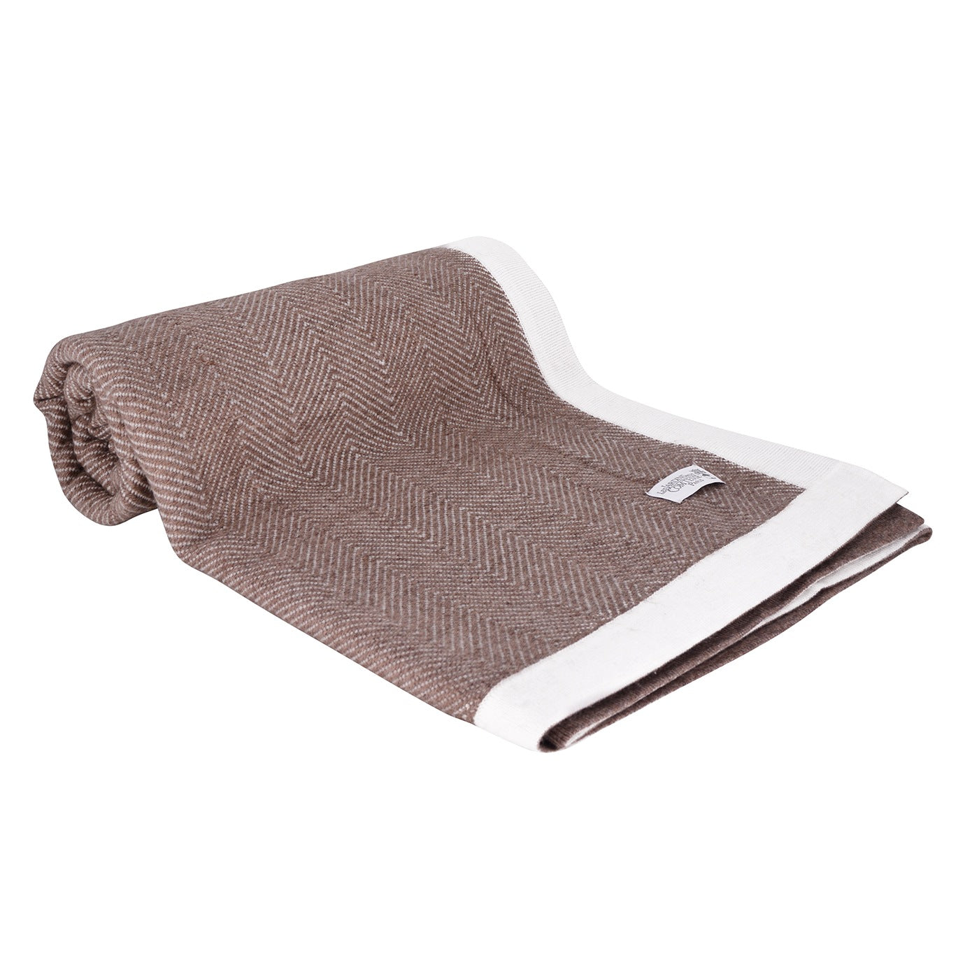 Glazed brown and ivory wool plaid - large herringbone - 130 x 200 cm