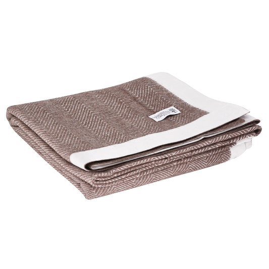 Glazed brown and ivory wool plaid - large herringbone - 130 x 200 cm