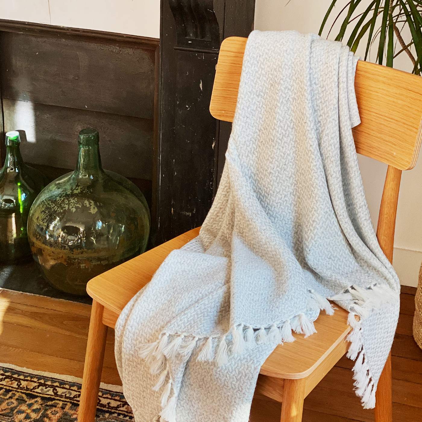 Comfortable throw in cashmere and wool: grey / ivory - 130 x 230 cm