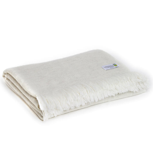Herringbone throw in cashmere and wool: Almond Beige - 130 x 230 cm