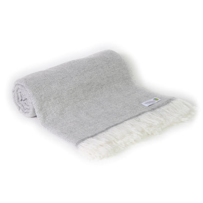 Herringbone throw in cashmere and wool: Mouse grey - 130 x 230 cm