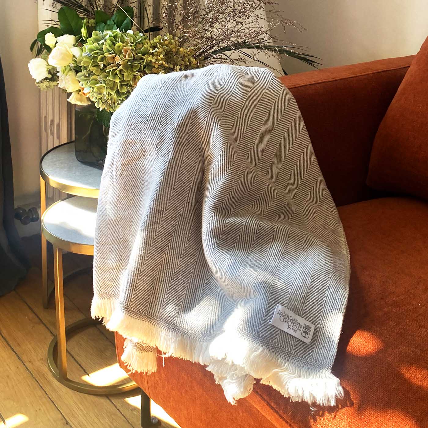 Herringbone throw in cashmere and wool: Chestnut / Brown - 130 x 230 cm