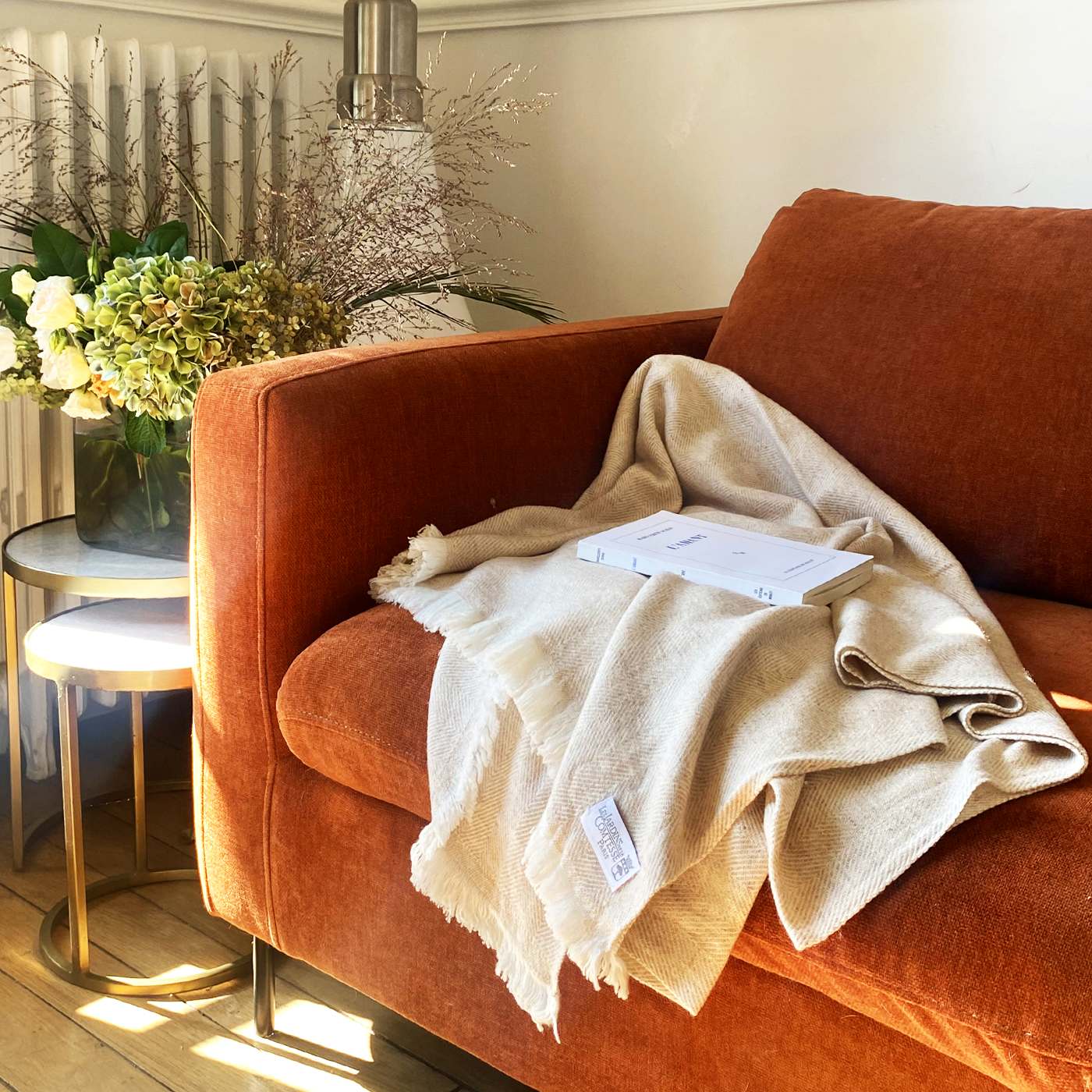 Herringbone throw in cashmere and wool: Camel - 130 x 230 cm