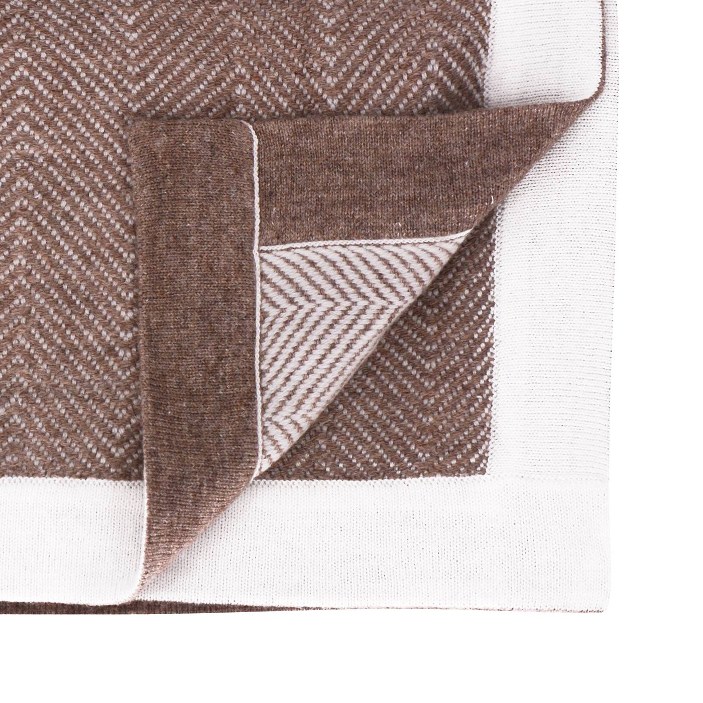 Glazed brown and ivory wool plaid - large herringbone - 130 x 200 cm