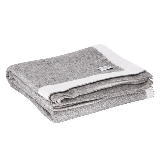 Grey and ivory wool plaid - large herringbone - 130 x 200 cm