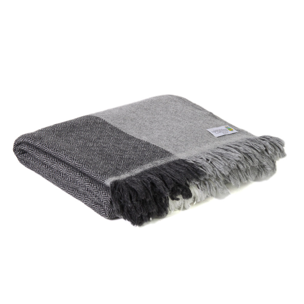 Throw in cashmere and wool - Grey diamond pattern - 130 x 230 cm