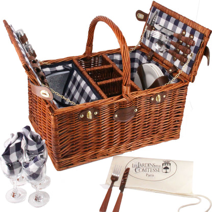 Picnic basket white / blue checked for 4 persons - ‘Saint-Germain’