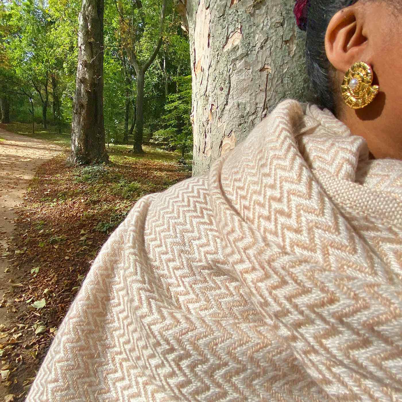 Women's stole/pashmina in Camel Herringbone pattern