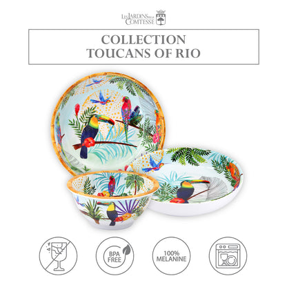 Soup / pasta plate in melamine with toucans - Ø 20 cm