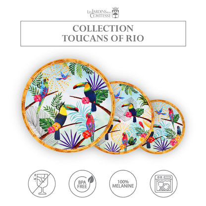 Large dinner plate in melamine with toucans - Ø 28 cm