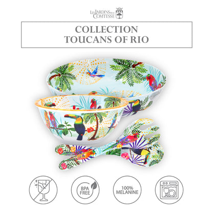 Large salad bowl in melamine with toucans - Ø 31 cm