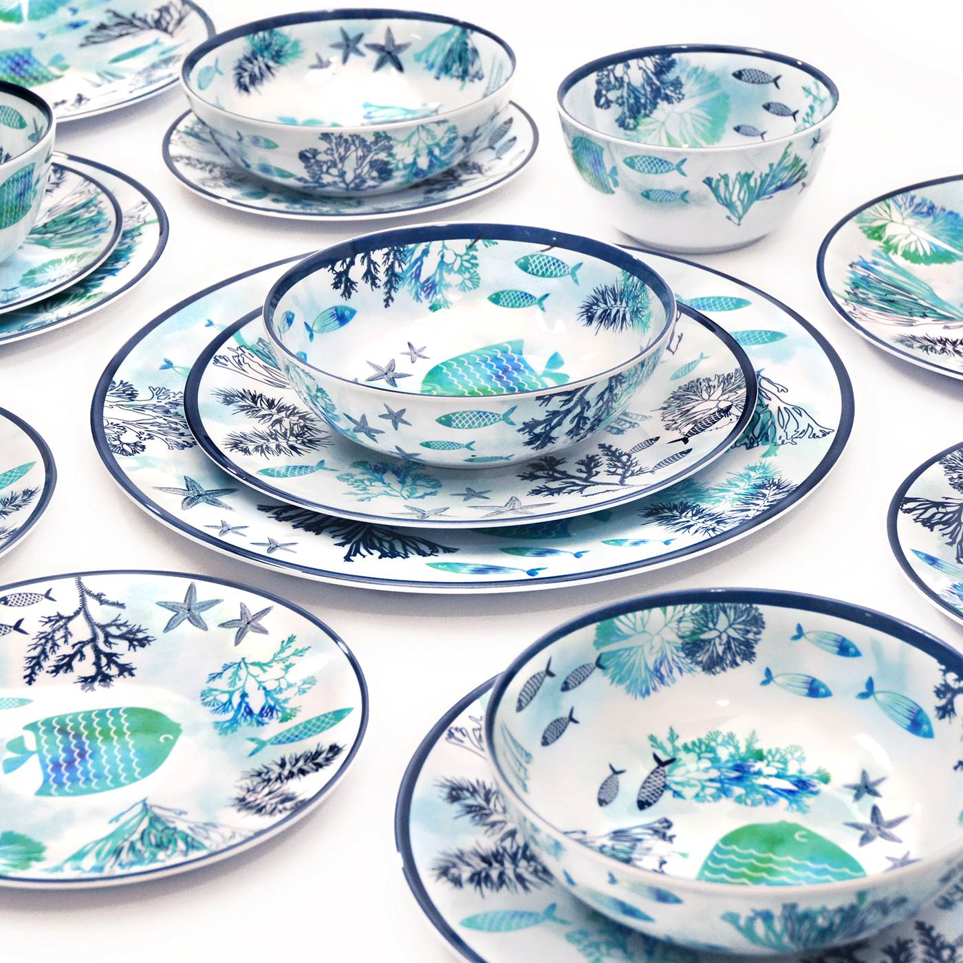 Salad servers in melamine with sea design - 33 cm