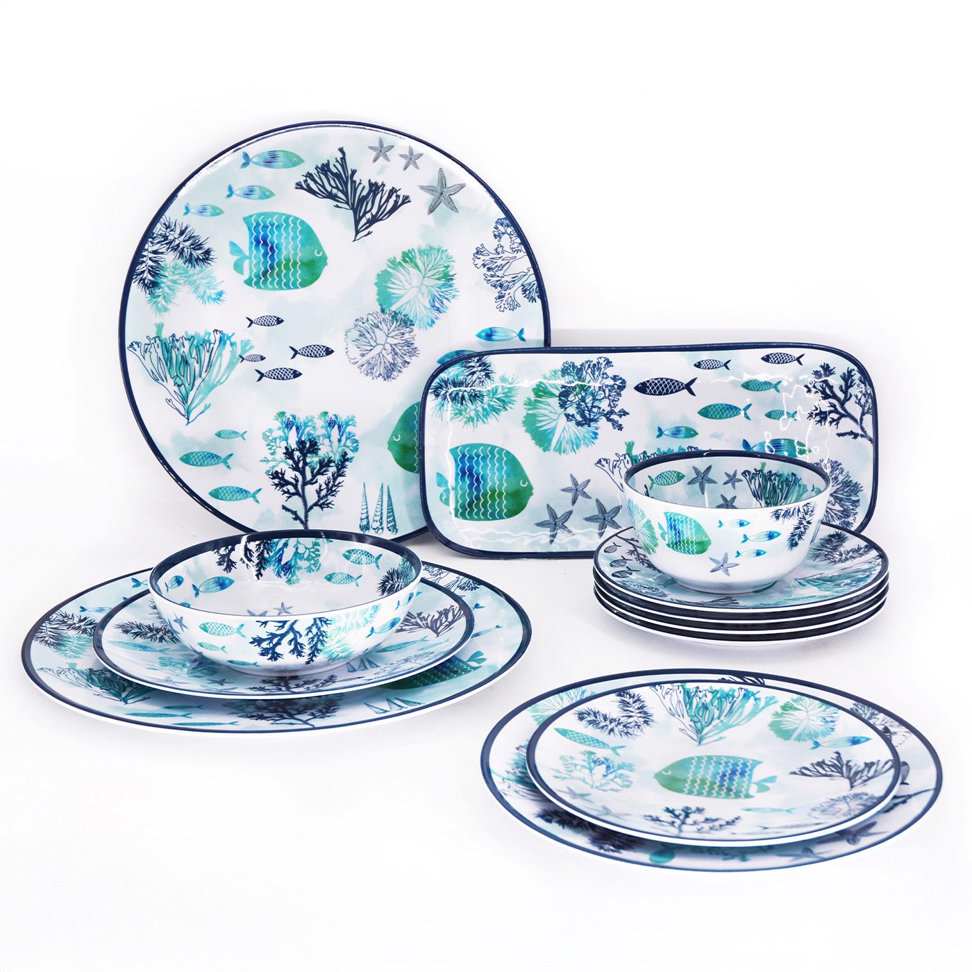 Small salad bowl in melamine with sea design - Ø 28 cm