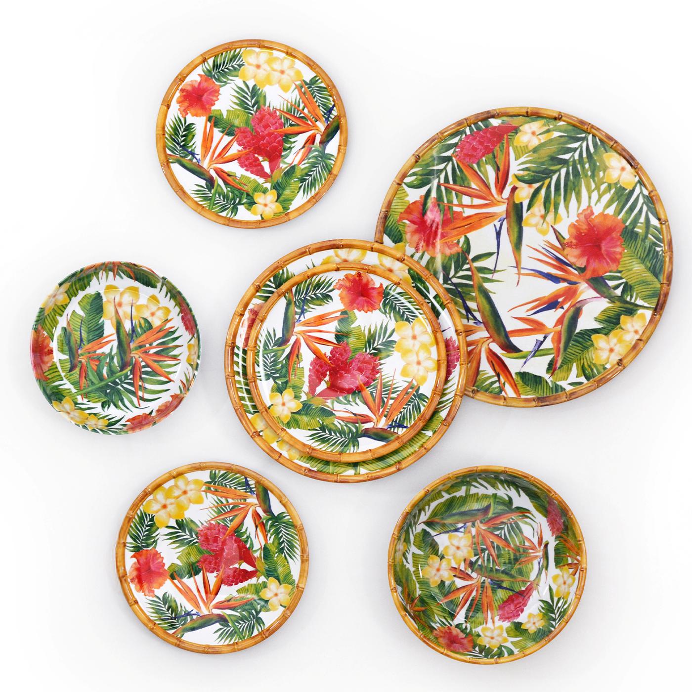 Large soup / pasta plate in melamine with exotic flowers - Ø 23 cm