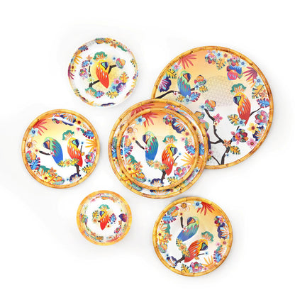 Large dinner plate in melamine with parrots - Ø 28 cm