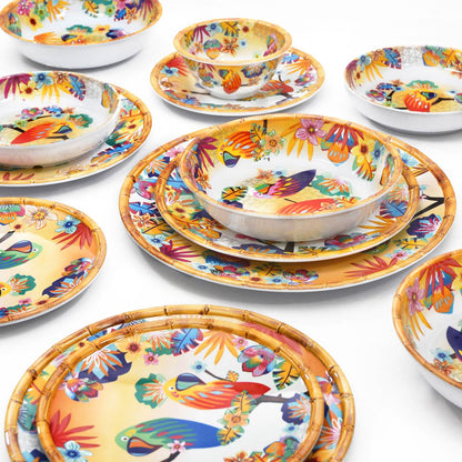 Soup / pasta plate in melamine with parrots - Ø 20 cm