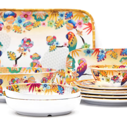 Salad servers in melamine with parrots - 33 cm