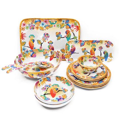 Salad servers in melamine with parrots - 33 cm
