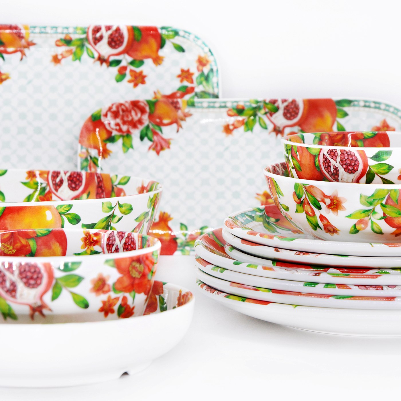 Long Rectangular Melamine Cake Plate Pomegranate - 37.5 cm