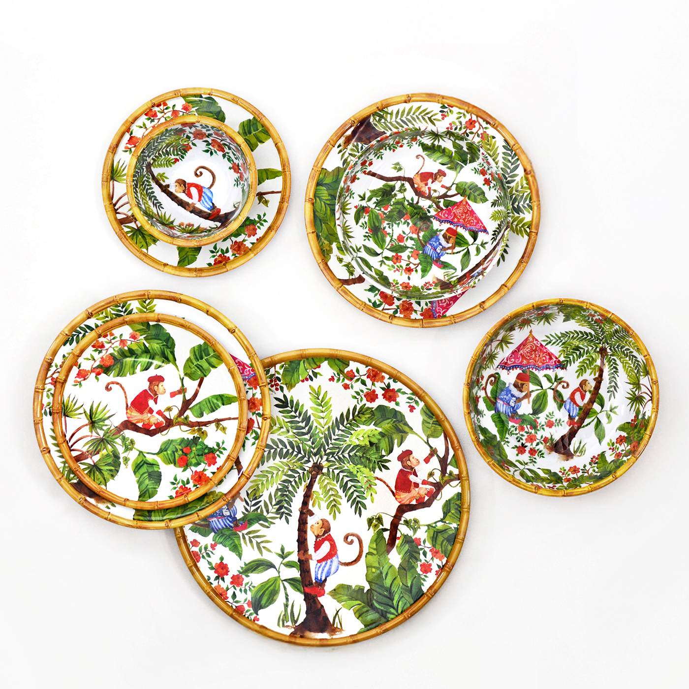 Large rectangular platter in melamine with monkeys - 37,5 x 17 cm