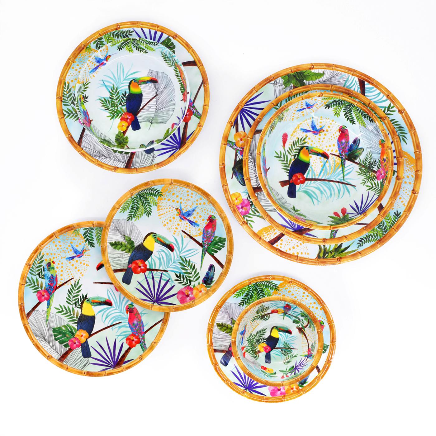 Salad servers in melamine with toucans - 33 cm