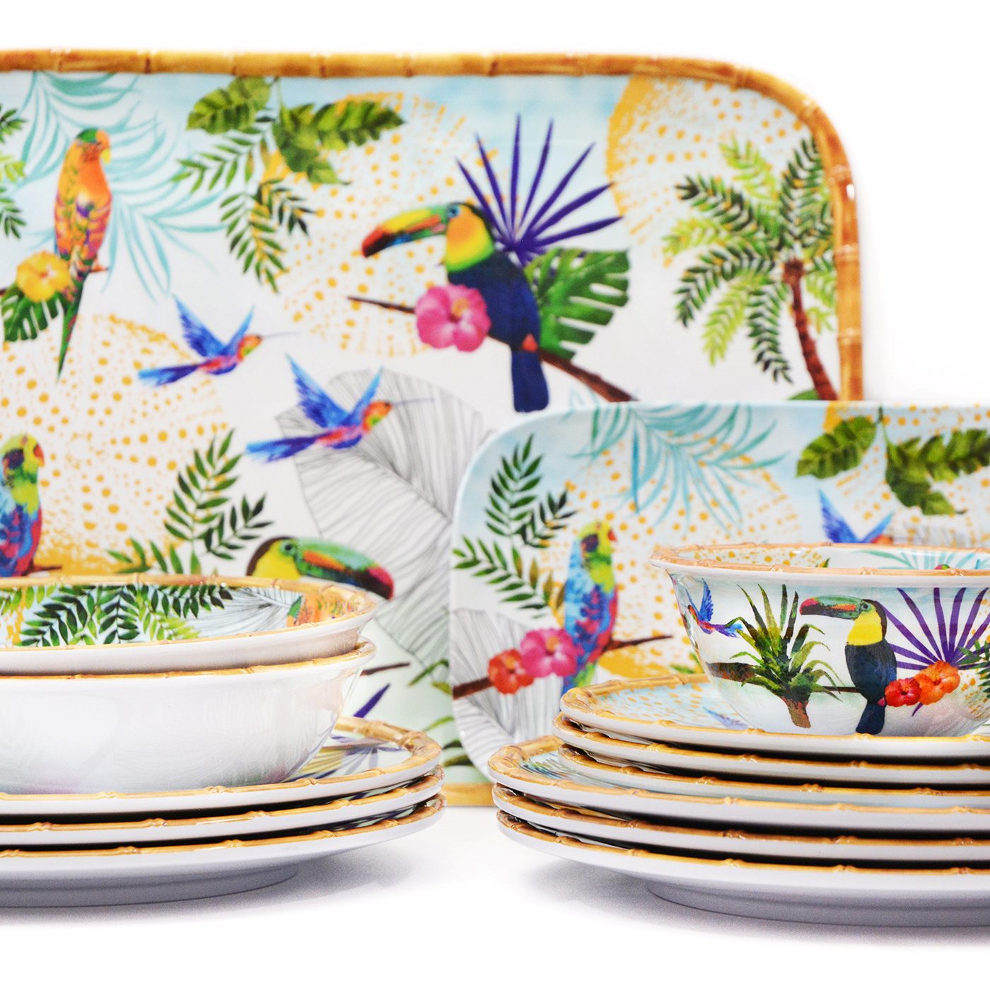Large salad bowl in melamine with toucans - Ø 31 cm