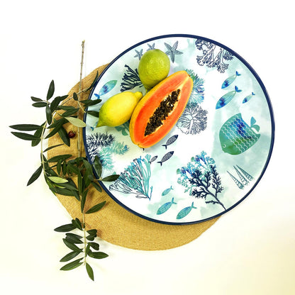 Round melamine serving dish with sea design - Ø 35,5 cm