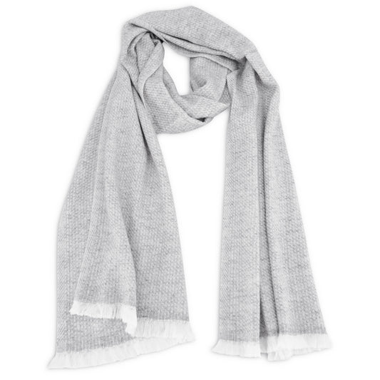 Men's & Women's Cashmere & Wool Scarf 40 x 190 cm - Silver Grey / White