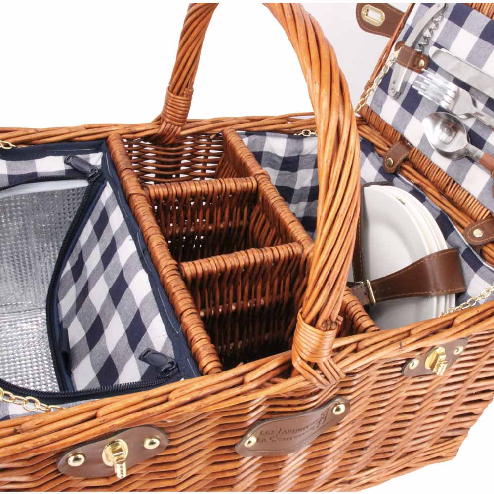 Picnic basket white / blue checked for 4 persons - ‘Saint-Germain’