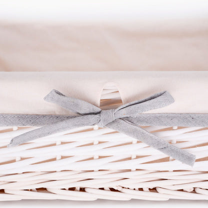 Set of 4 white wicker storage baskets - White fabric