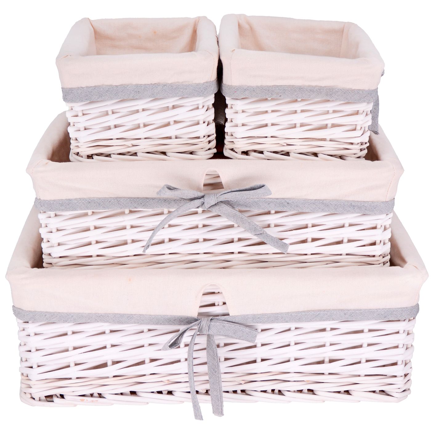 Set of 4 white wicker storage baskets - White fabric